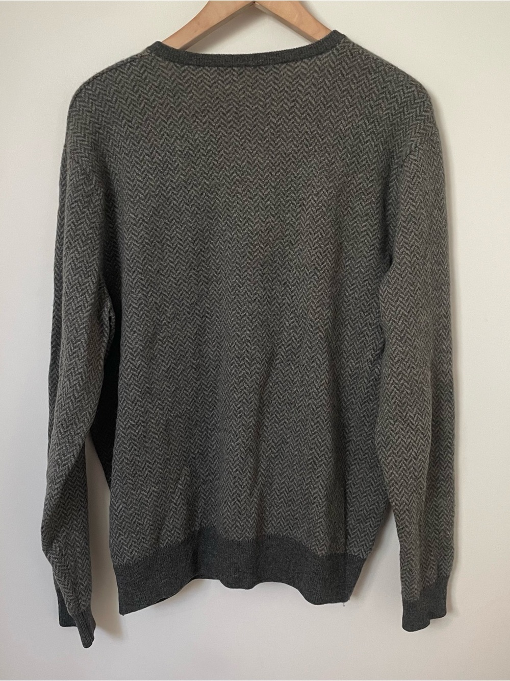 Polo Ralph Lauren Merino Wool Herringbone V Neck Sweater Grey Size Large - Picture 2 of 5